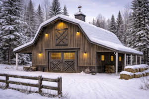 Snowy barn countryside